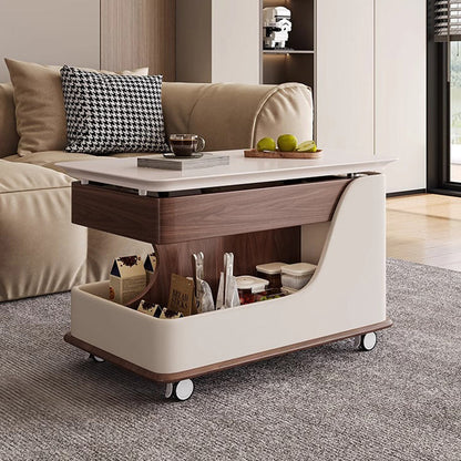 Traditional Chinese Sintered Stone Medium-Density Fiberboard Metal Mobile Rectangular Curved Side Table 2-Tier For Living Room