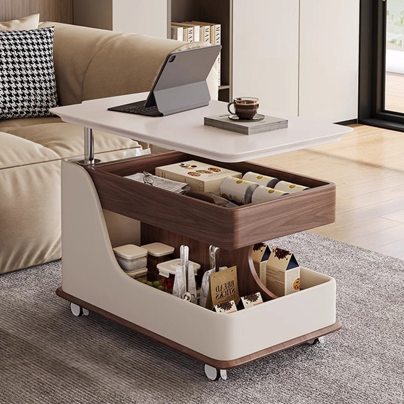 Traditional Chinese Sintered Stone Medium-Density Fiberboard Metal Mobile Rectangular Curved Side Table 2-Tier For Living Room