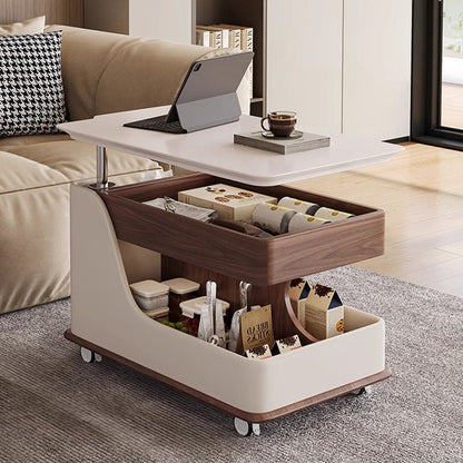 Traditional Chinese Sintered Stone Medium-Density Fiberboard Metal Mobile Rectangular Curved Side Table 2-Tier For Living Room