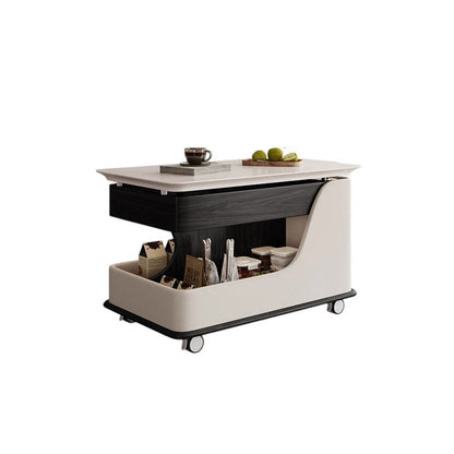 Traditional Chinese Sintered Stone Medium-Density Fiberboard Metal Mobile Rectangular Curved Side Table 2-Tier For Living Room