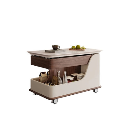 Traditional Chinese Sintered Stone Medium-Density Fiberboard Metal Mobile Rectangular Curved Side Table 2-Tier For Living Room