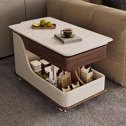 Traditional Chinese Sintered Stone Medium-Density Fiberboard Metal Mobile Rectangular Curved Side Table 2-Tier For Living Room