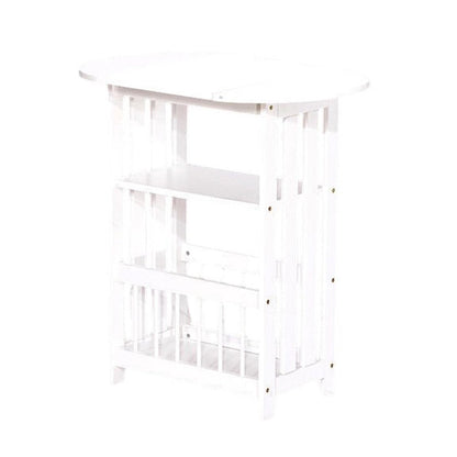 Contemporary Scandinavian Engineered Wood Metal Foldable Oval Rectangular Side Table 2-Tier For Living Room