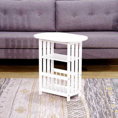Contemporary Scandinavian Engineered Wood Metal Foldable Oval Rectangular Side Table 2-Tier For Living Room