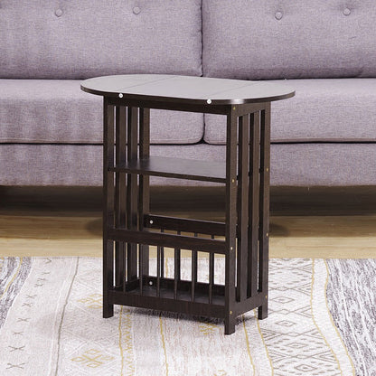 Contemporary Scandinavian Engineered Wood Metal Foldable Oval Rectangular Side Table 2-Tier For Living Room
