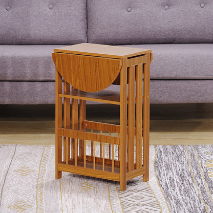 Contemporary Scandinavian Engineered Wood Metal Foldable Oval Rectangular Side Table 2-Tier For Living Room
