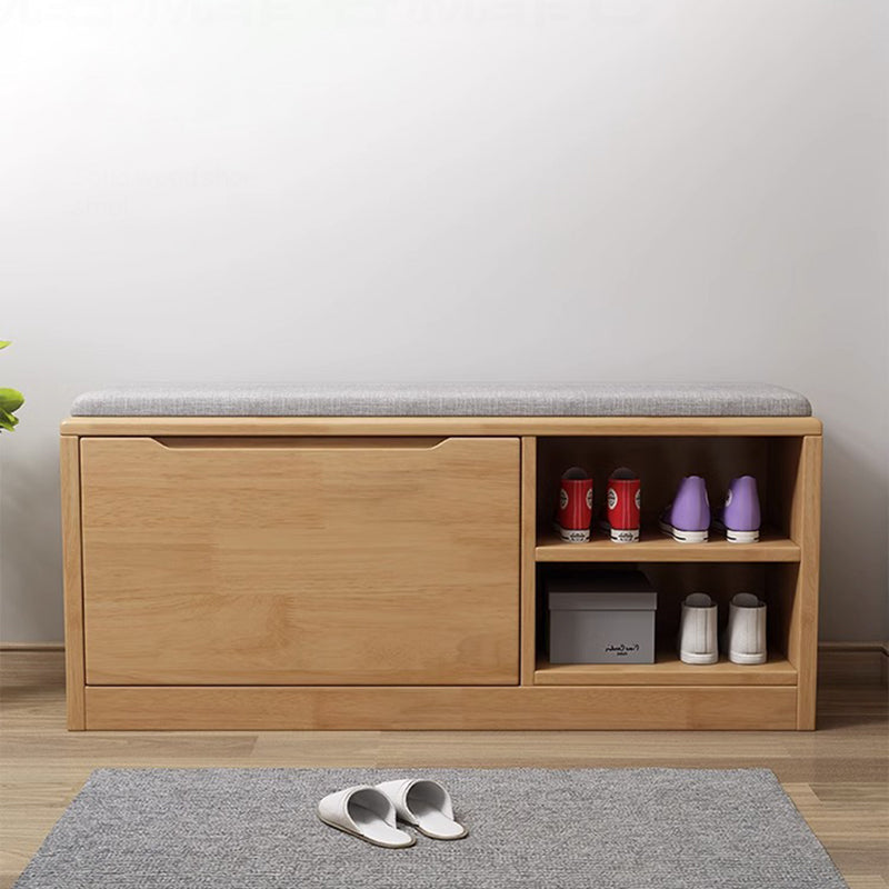 Contemporary Scandinavian Solid Wood Fabric Iron Rectangular Shoe Storage 2-Tier For Living Room
