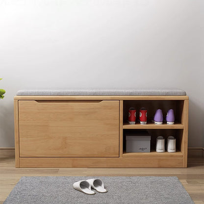 Contemporary Scandinavian Solid Wood Fabric Iron Rectangular Shoe Storage 2-Tier For Living Room