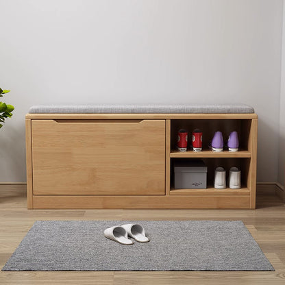Contemporary Scandinavian Solid Wood Fabric Iron Rectangular Shoe Storage 2-Tier For Living Room