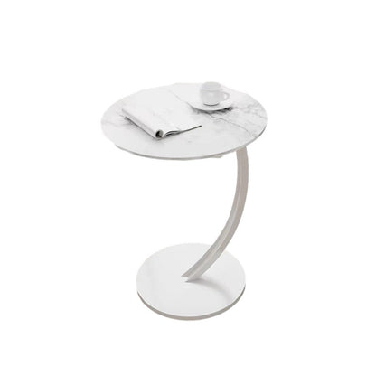 Contemporary Creative Engineered Wood Carbon Steel Round Curved End Table 1-Tier For Living Room