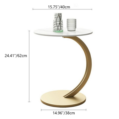 Contemporary Creative Engineered Wood Carbon Steel Round Curved End Table 1-Tier For Living Room