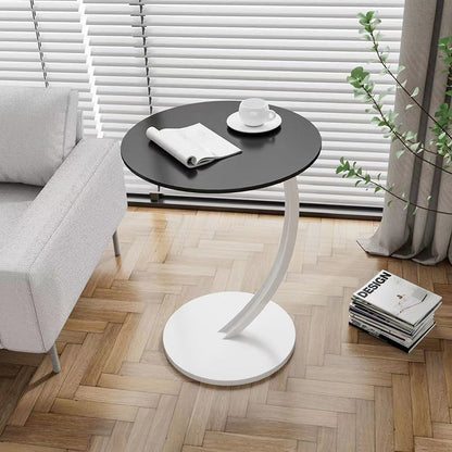 Contemporary Creative Engineered Wood Carbon Steel Round Curved End Table 1-Tier For Living Room