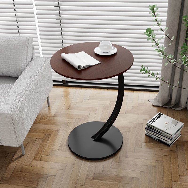 Contemporary Creative Engineered Wood Carbon Steel Round Curved End Table 1-Tier For Living Room