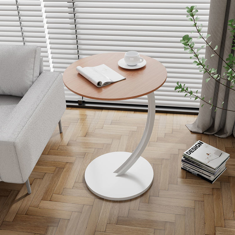 Contemporary Creative Engineered Wood Carbon Steel Round Curved End Table 1-Tier For Living Room