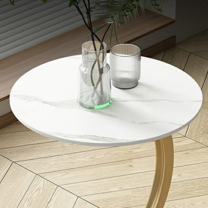 Contemporary Creative Engineered Wood Carbon Steel Round Curved End Table 1-Tier For Living Room