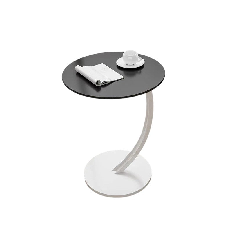 Contemporary Creative Engineered Wood Carbon Steel Round Curved End Table 1-Tier For Living Room