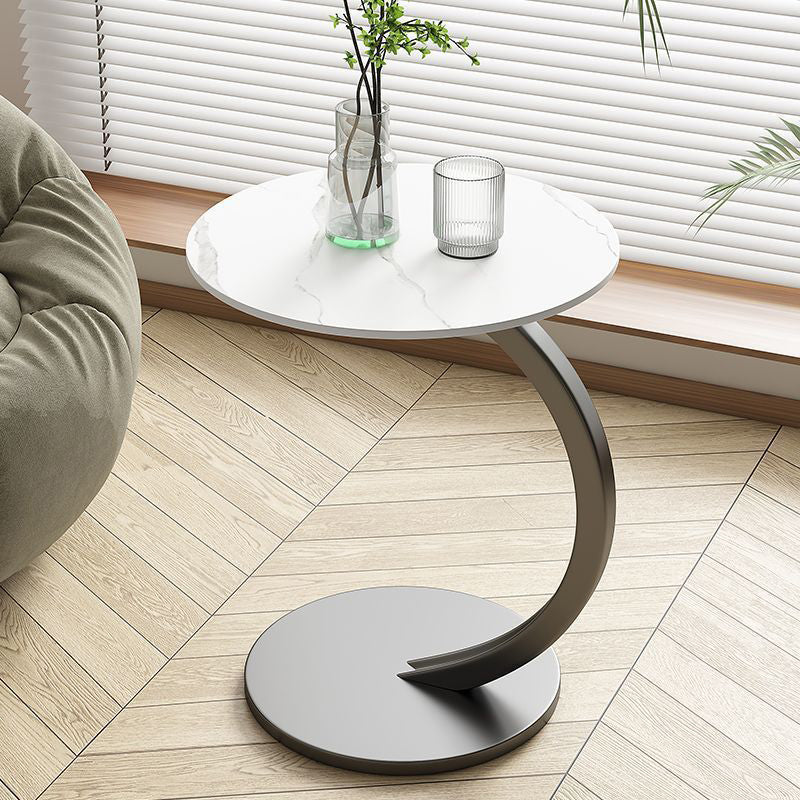 Contemporary Creative Engineered Wood Carbon Steel Round Curved End Table 1-Tier For Living Room