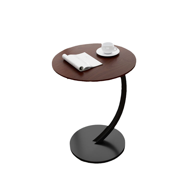 Contemporary Creative Engineered Wood Carbon Steel Round Curved End Table 1-Tier For Living Room