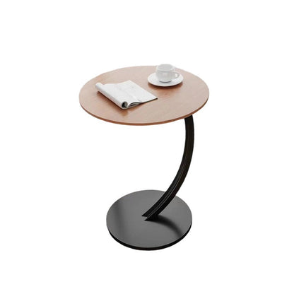Contemporary Creative Engineered Wood Carbon Steel Round Curved End Table 1-Tier For Living Room
