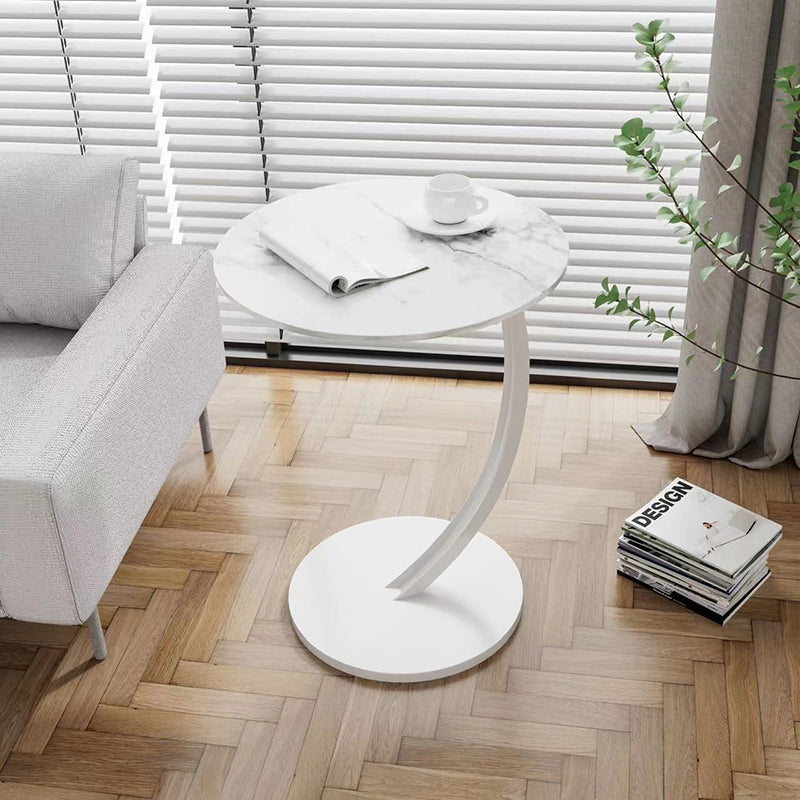 Contemporary Creative Engineered Wood Carbon Steel Round Curved End Table 1-Tier For Living Room