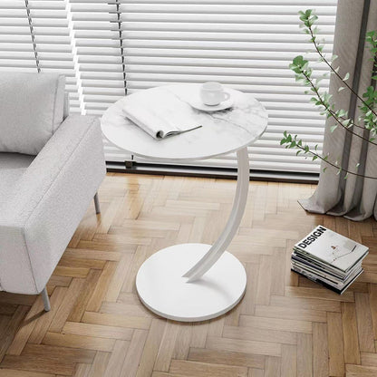 Contemporary Creative Engineered Wood Carbon Steel Round Curved End Table 1-Tier For Living Room