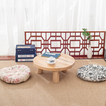 Traditional Japanese Solid Wood Round Cylindrical End Table 1-Tier For Living Room