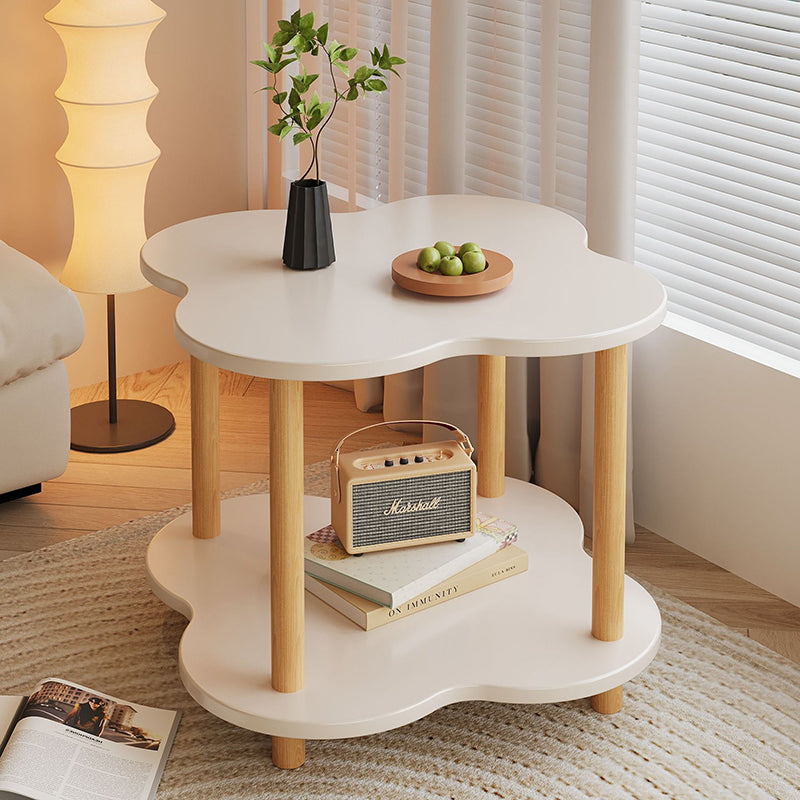Traditional Vintage Medium Density Fiberboard Solid Wood Clover Shape Movable 2-Tier End Table For Living Room