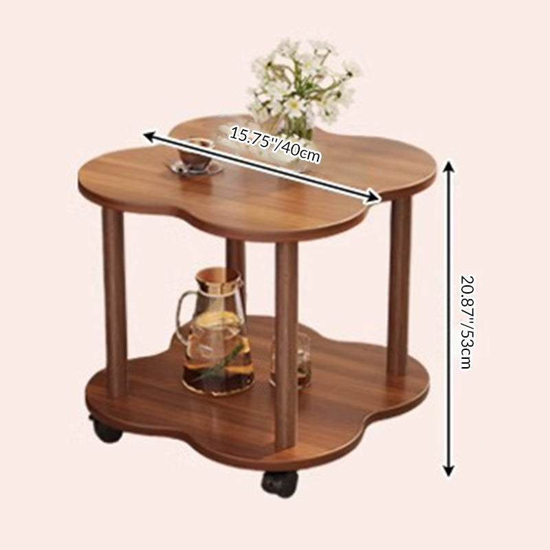 Traditional Vintage Medium Density Fiberboard Solid Wood Clover Shape Movable 2-Tier End Table For Living Room
