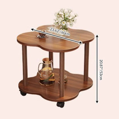 Traditional Vintage Medium Density Fiberboard Solid Wood Clover Shape Movable 2-Tier End Table For Living Room