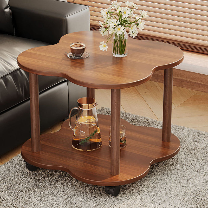 Traditional Vintage Medium Density Fiberboard Solid Wood Clover Shape Movable 2-Tier End Table For Living Room