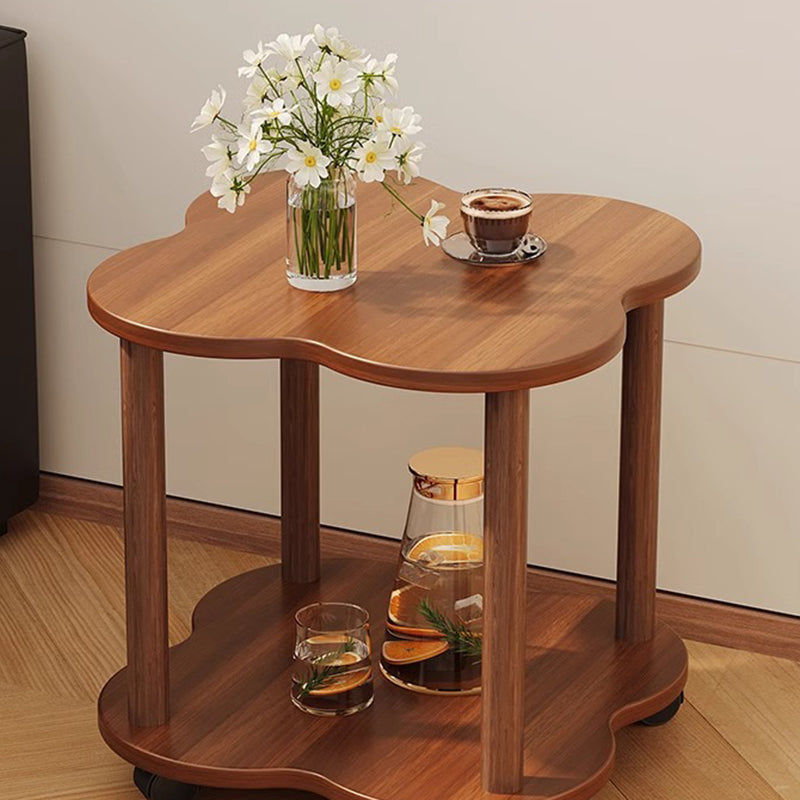 Traditional Vintage Medium Density Fiberboard Solid Wood Clover Shape Movable 2-Tier End Table For Living Room