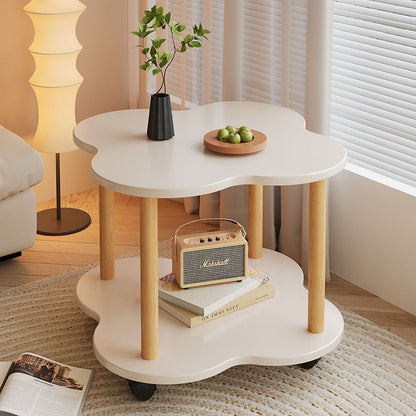 Traditional Vintage Medium Density Fiberboard Solid Wood Clover Shape Movable 2-Tier End Table For Living Room