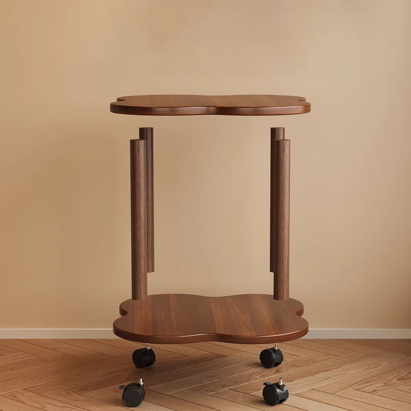 Traditional Vintage Medium Density Fiberboard Solid Wood Clover Shape Movable 2-Tier End Table For Living Room