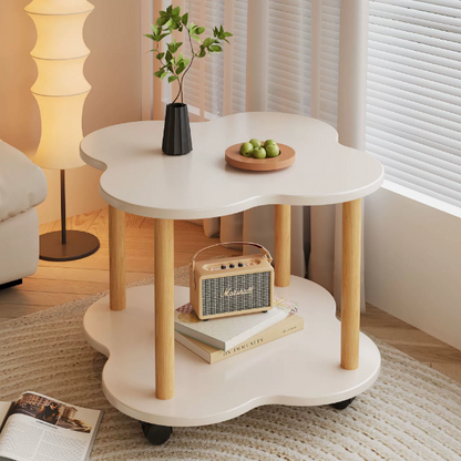 Traditional Vintage Medium Density Fiberboard Solid Wood Clover Shape Movable 2-Tier End Table For Living Room