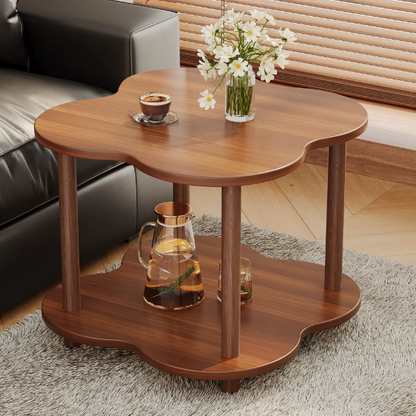 Traditional Vintage Medium Density Fiberboard Solid Wood Clover Shape Movable 2-Tier End Table For Living Room