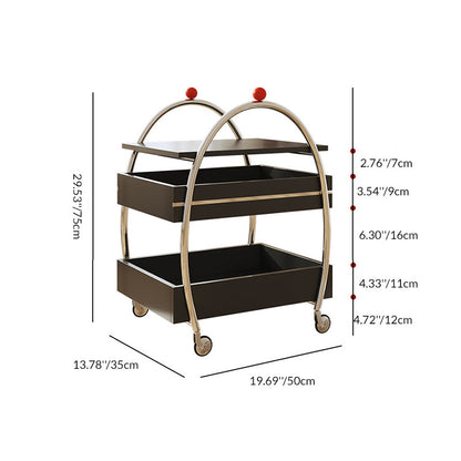 Traditional Chinese Stainless Steel Panel Rectangular Arched Mobile Side Table With 3 Tiers For Living Room