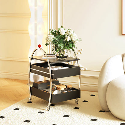 Traditional Chinese Stainless Steel Panel Rectangular Arched Mobile Side Table With 3 Tiers For Living Room