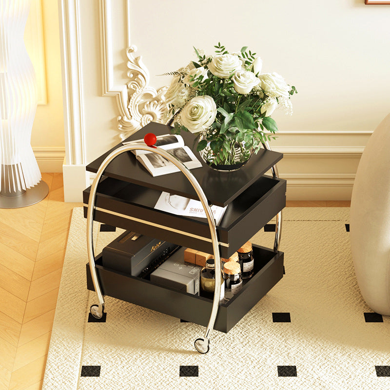 Traditional Chinese Stainless Steel Panel Rectangular Arched Mobile Side Table With 3 Tiers For Living Room