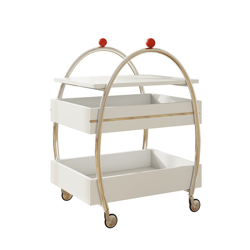 Traditional Chinese Stainless Steel Panel Rectangular Arched Mobile Side Table With 3 Tiers For Living Room