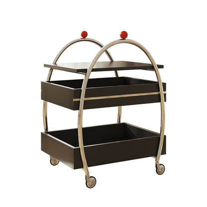 Traditional Chinese Stainless Steel Panel Rectangular Arched Mobile Side Table With 3 Tiers For Living Room