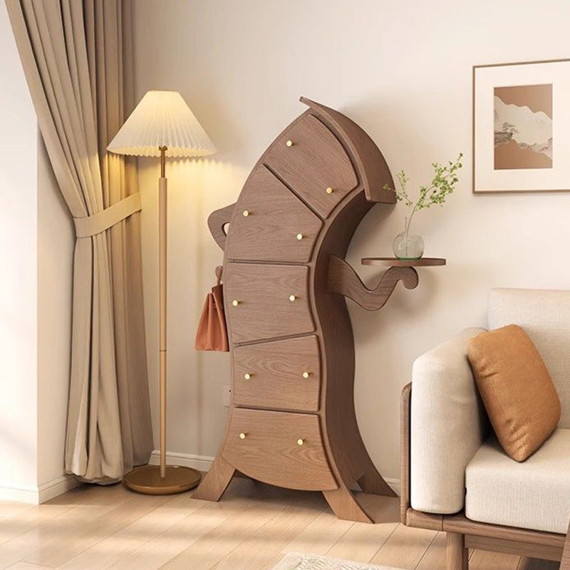 Contemporary Creative Solid Wood Brass Robot-Shaped Side Table With 5 Drawers For Living Room