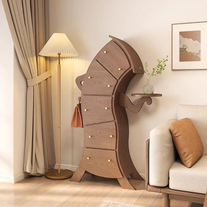 Contemporary Creative Solid Wood Brass Robot-Shaped Side Table With 5 Drawers For Living Room