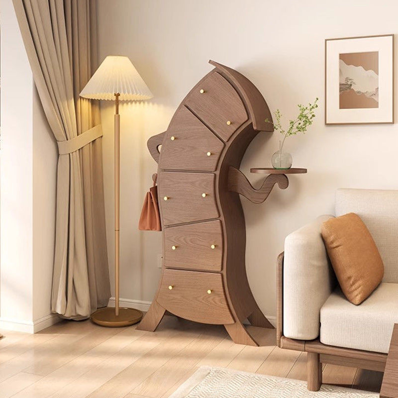 Contemporary Creative Solid Wood Brass Robot-Shaped Side Table With 5 Drawers For Living Room