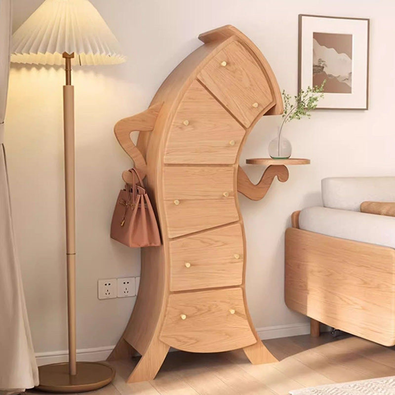 Contemporary Creative Solid Wood Brass Robot-Shaped Side Table With 5 Drawers For Living Room