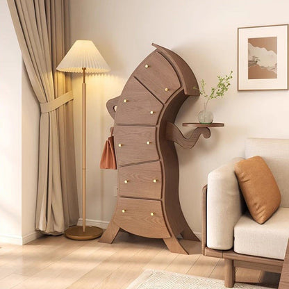 Contemporary Creative Solid Wood Brass Robot-Shaped Side Table With 5 Drawers For Living Room