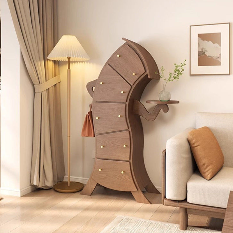 Contemporary Creative Solid Wood Brass Robot-Shaped Side Table With 5 Drawers For Living Room