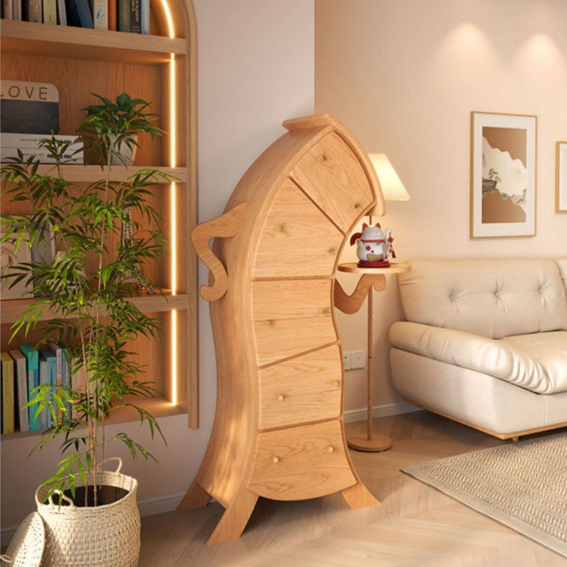 Contemporary Creative Solid Wood Brass Robot-Shaped Side Table With 5 Drawers For Living Room