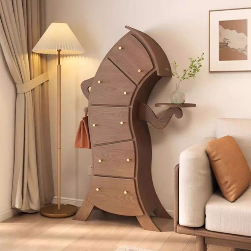 Contemporary Creative Solid Wood Brass Robot-Shaped Side Table With 5 Drawers For Living Room