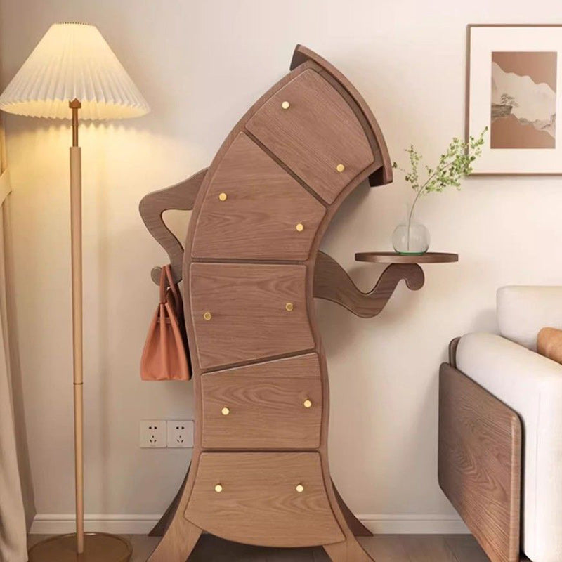Contemporary Creative Solid Wood Brass Robot-Shaped Side Table With 5 Drawers For Living Room