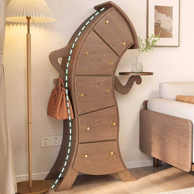 Contemporary Creative Solid Wood Brass Robot-Shaped Side Table With 5 Drawers For Living Room